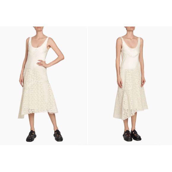 NWT Jil Sander Scoop Neck Floral Lace Asymmetric Midi-Dress Size 38 (US 8) - Picture 1 of 14